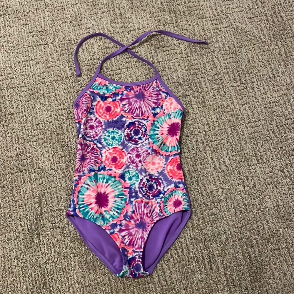 Kids purple tie dye swim suit